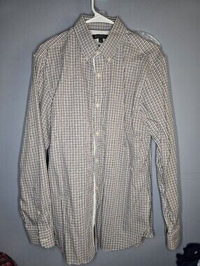 Banana Republic Button Down Dress Shirt-Mens LARGE-Tan/Black/Brown-Casual,Work